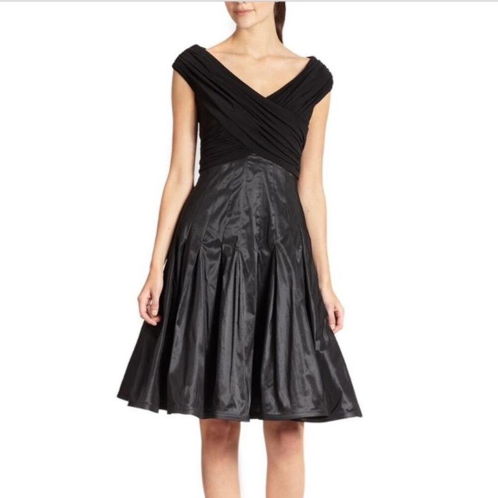 Tadashi Black Ruched Surplice Pleated Fit & Flare Cocktail Dress 8
